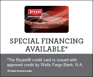 Explore Bryant heating and cooling systems with our special financing plan, issued through Wells Fargo Bank, N.A. Enjoy budget-friendly finance options and keep your home comfortable year-round. Equal Housing Lender logo included.
