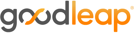 The image displays the GoodLeap logo, where "good" is in dark gray and "leap" is in vibrant orange, highlighted by a stylized, swirling "o". It's a visual representation of dynamic finance options tailored for every step.