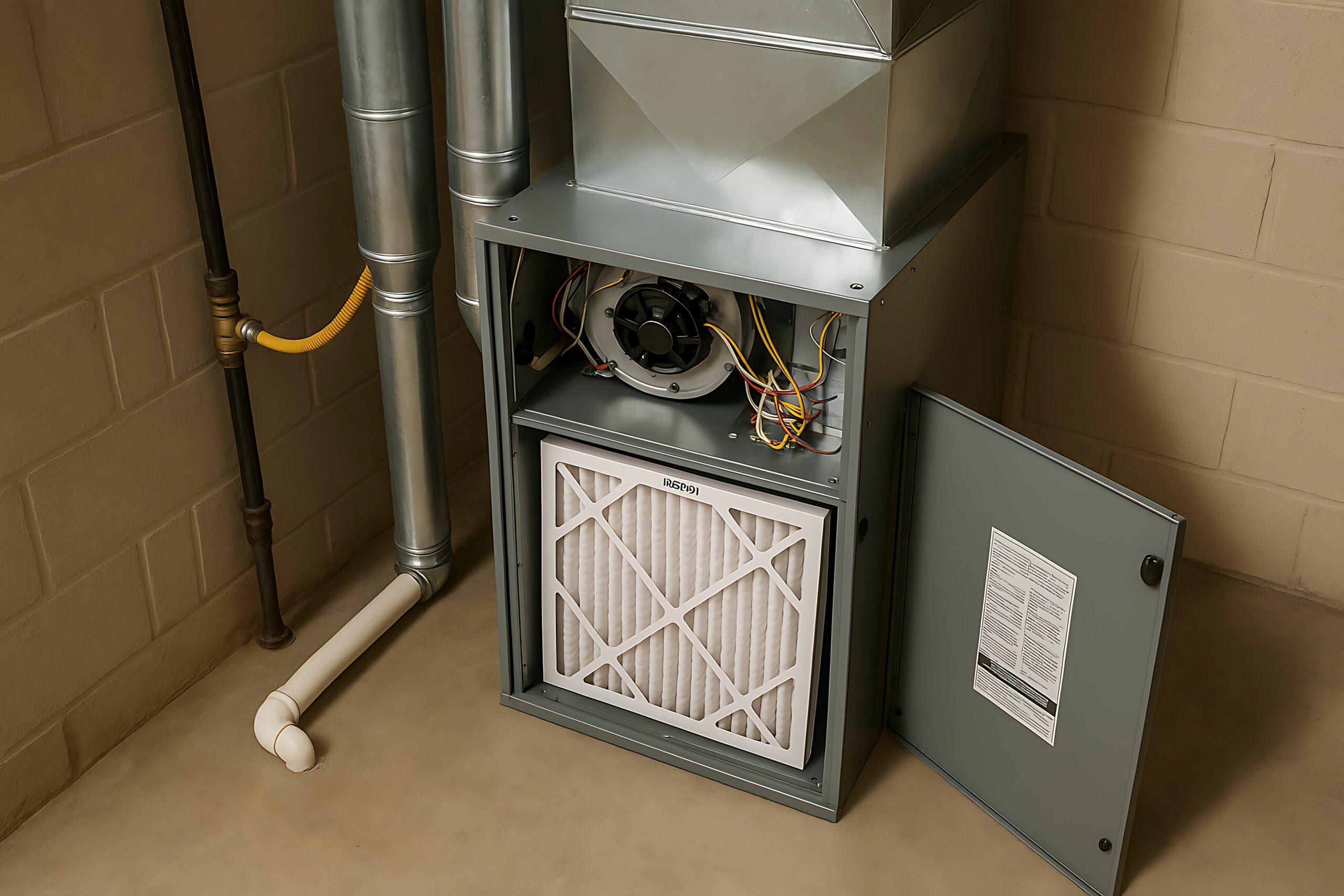 Open furnace with internal components exposed