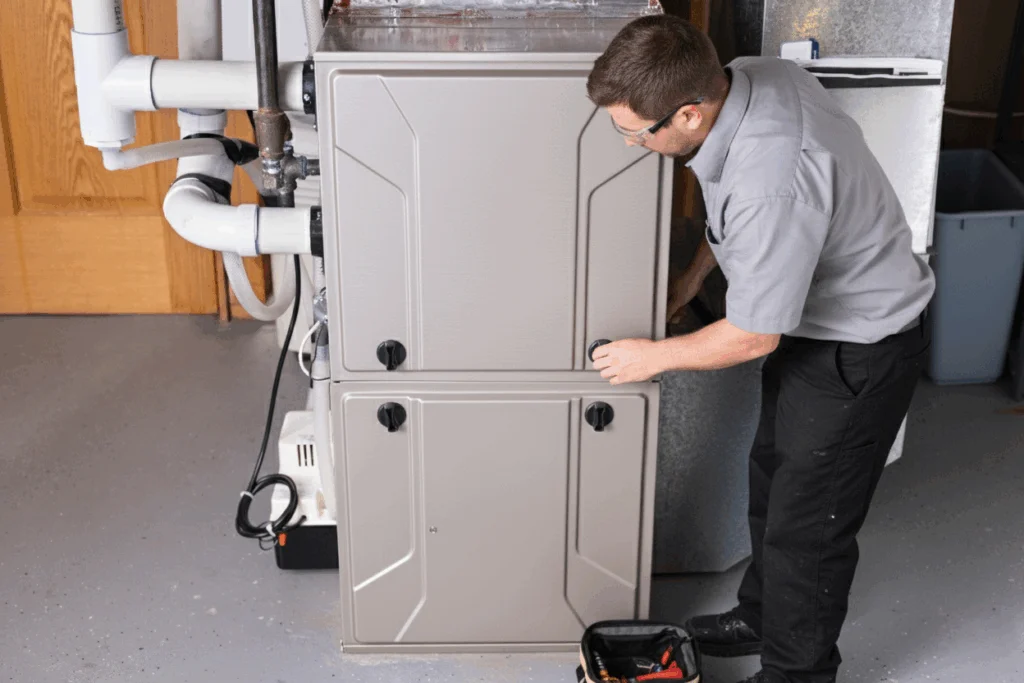 Technician checking a furnace installation